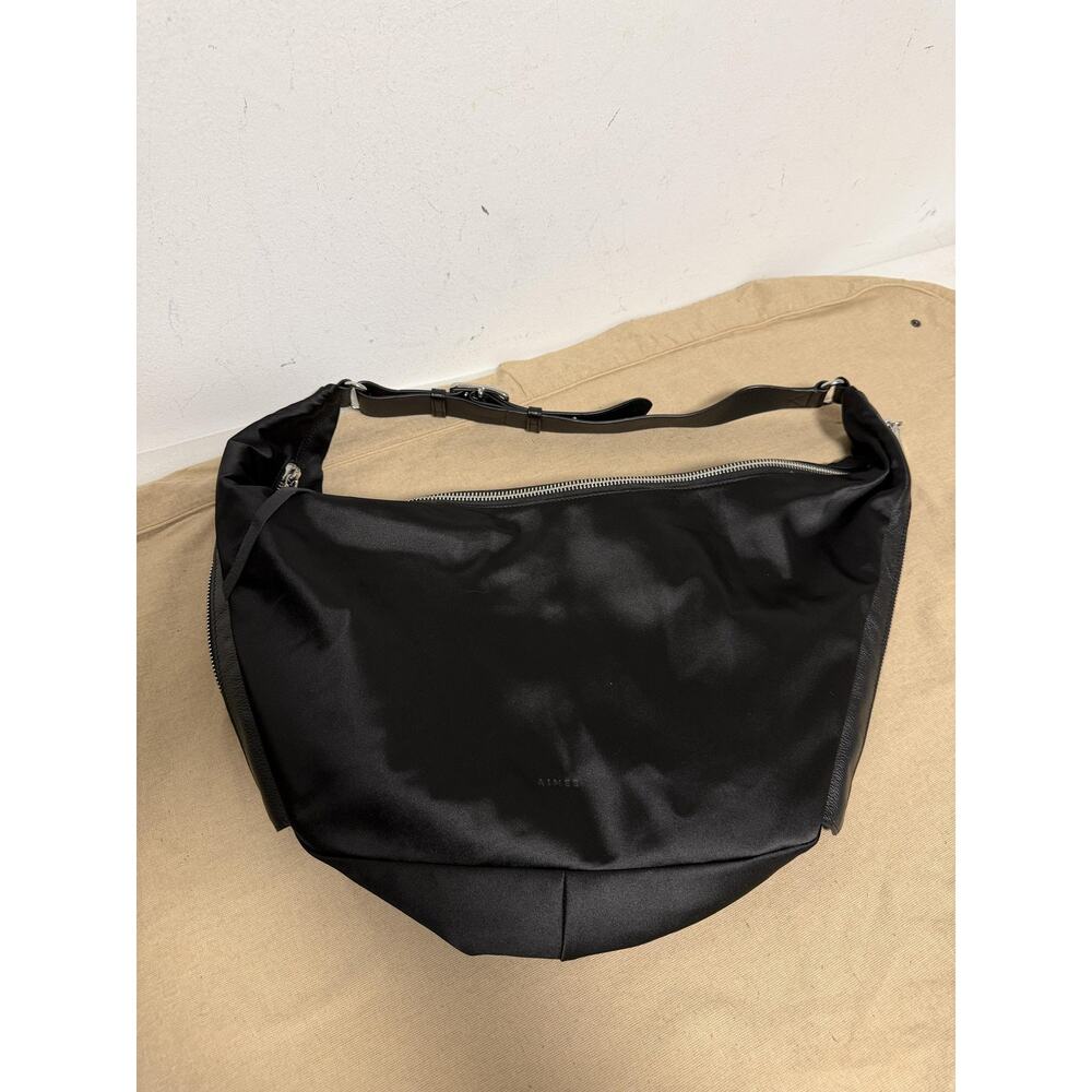 AIMEE Sling Bag Womens Large Black Satin Leather Zip Crossbody Adjustable Strap